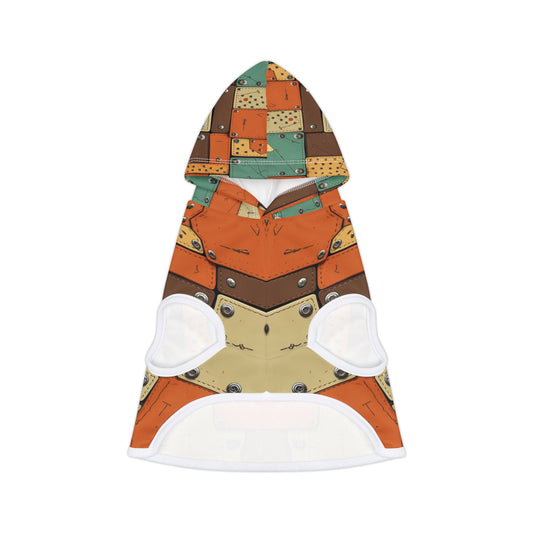 Futuristic Scrap Metal Tile Pet Hoodie — Rusty Bucket Salvage Crew Design