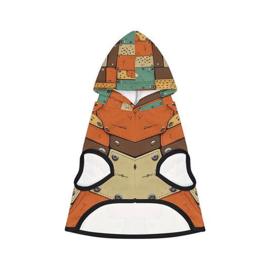 Futuristic Scrap Metal Tile Pet Hoodie — Rusty Bucket Salvage Crew Design